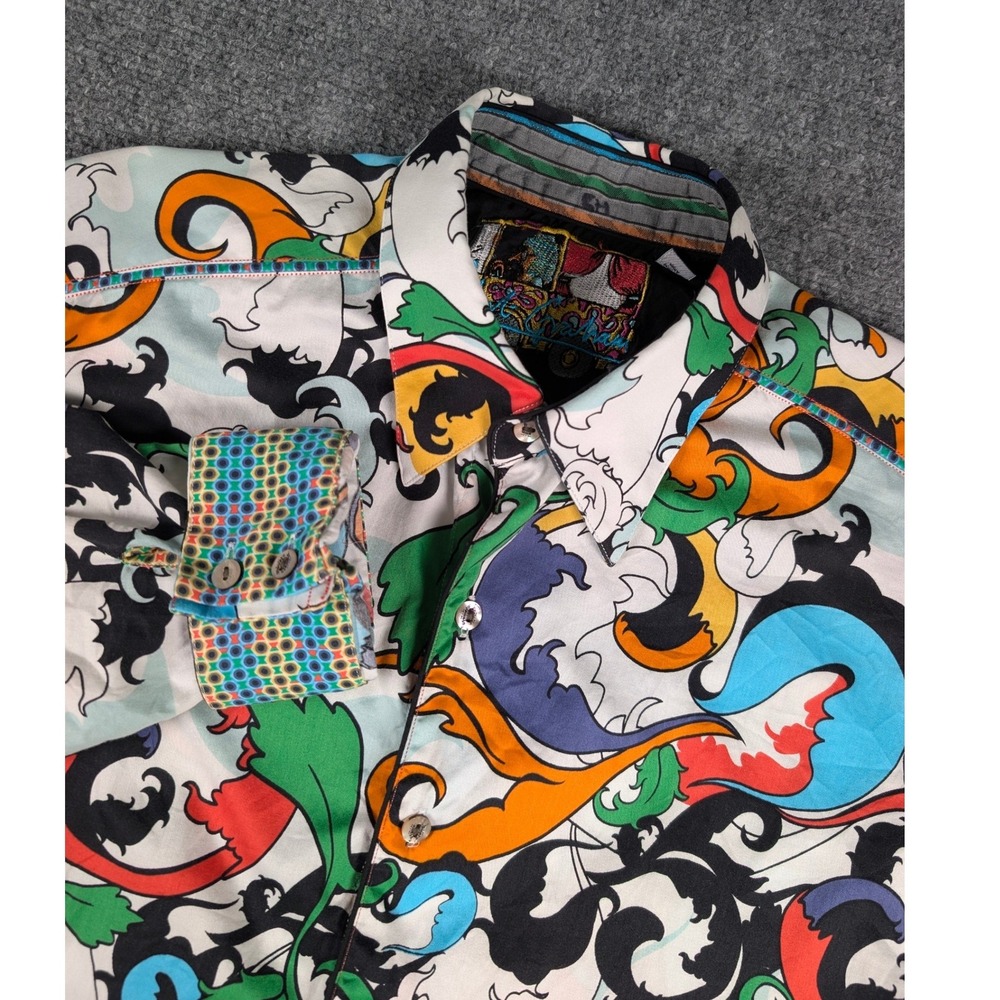 Robert Graham Button Down Shirt Mens M Multicolor Psychedelic Scroll‎ Flip Cuffs